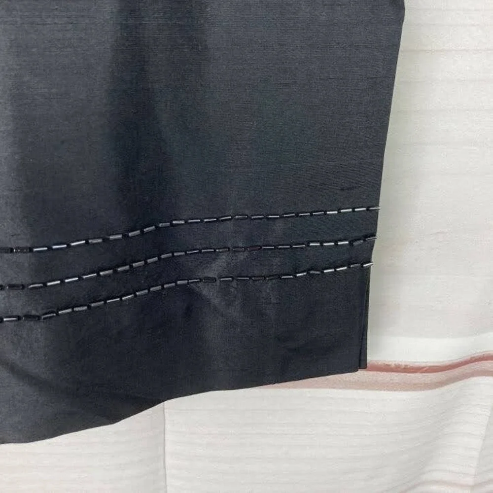 Classiques Entier Skirt Womens 8 Black Dupioni Silk Pencil Beaded Back Zip